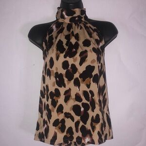 Chic Brown and Black Elegant Halter-Top Blouse (NWOT)